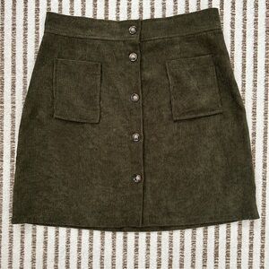 Olive Green Button-Front Skirt